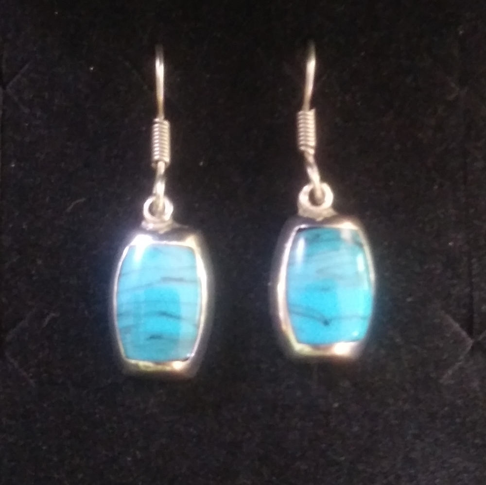 Stunning Vintage Taxco Sterling Turquoise Earrings - Picture 2 of 10